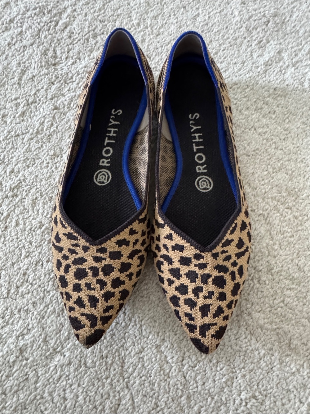 Rothy's Leopard Print Pointed Flat in Tan and Black